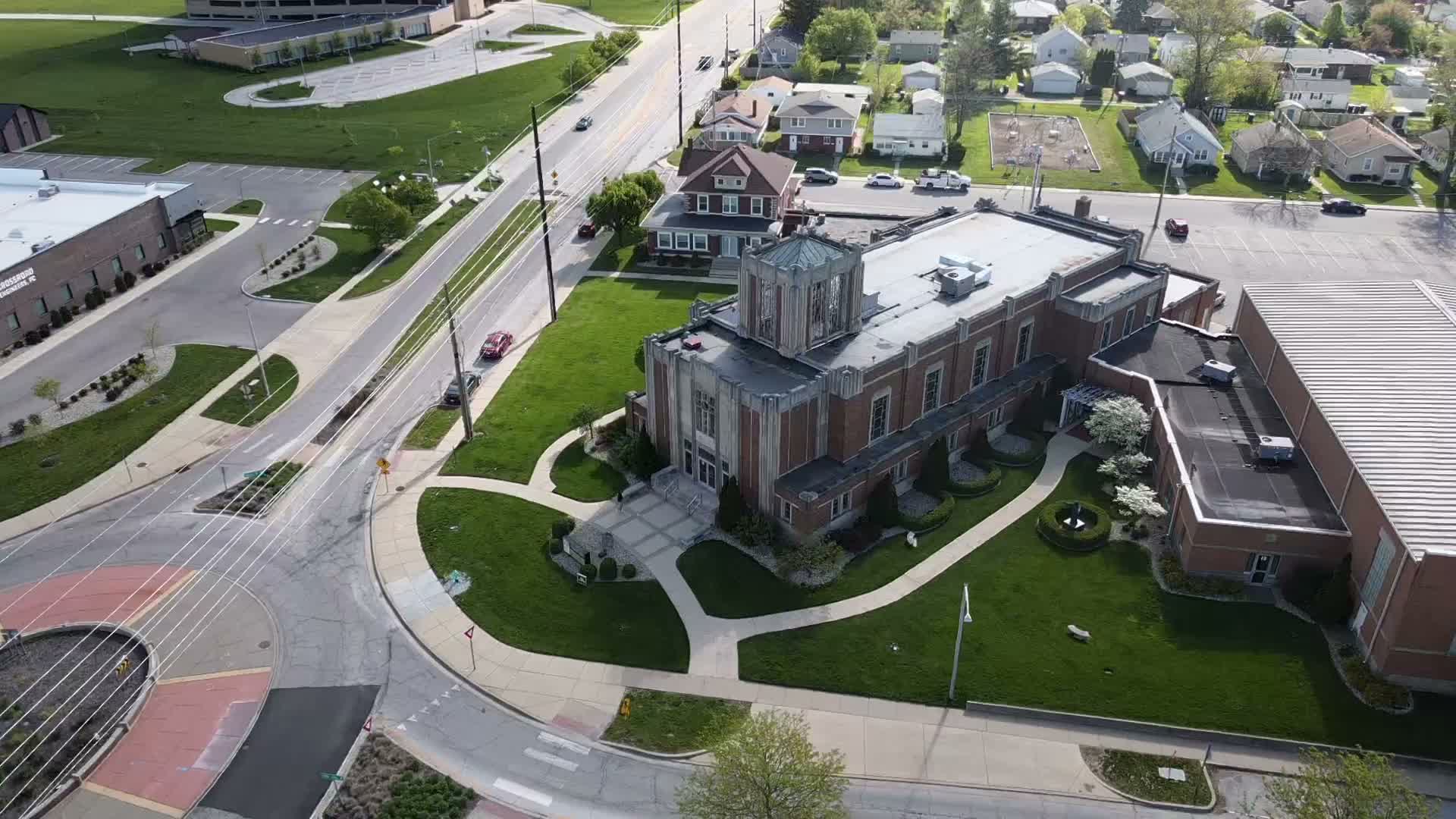 Holy Name of Jesus church and campus from the air